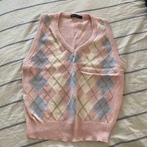 Marlena sweater vest plaid pink and blue